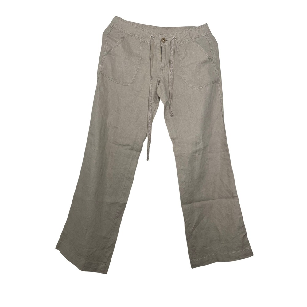 Juicy Couture Tan 100% Linen Drawstring Straight Leg Pants Womens Petite P Beige